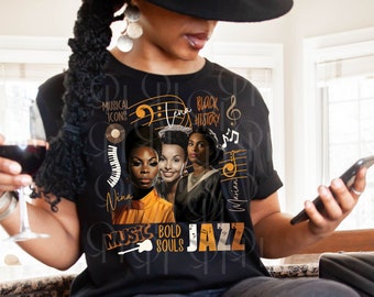 Schwarze Musikgeschichte Tshirt, Monat der schwarzen Geschichte, Musikliebhaber, Geschenk für schwarze Frauen Shirts, schwarze Geschichte T-Shirt, Musik-Ikonen, Afroamerikaner