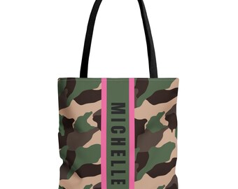 Custom Name Tote Bag Gift Idea Personalized Women Everyday Bag Best Friend Gift For Her Shopping, Work, Travel Bag Cute Camouflage Pattern