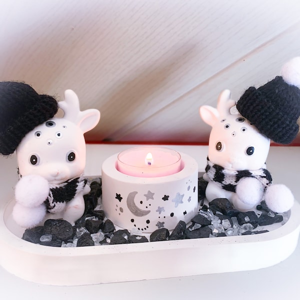 Decorative set tea light winter black and white