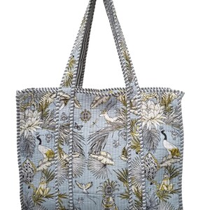 Baumwolle bedruckte Einkaufstasche, Handtasche Multicolor Gesteppte Hand Block Floral Gedruckt Damen Tragetasche Schulter Einkaufstaschen 18x5.5 x 16 Zoll