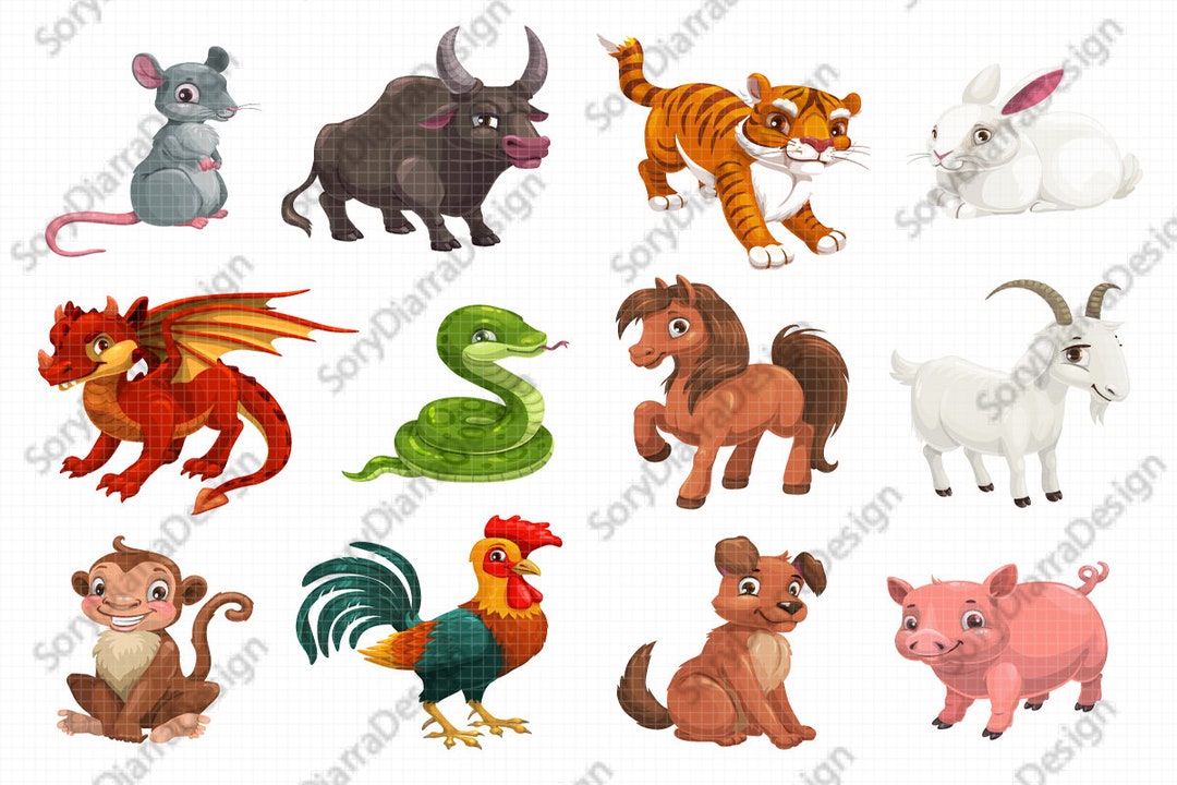 Chinese Lunar New Year Animals EPS Zodiac Horoscope Cartoon Etsy
