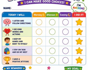 Daily Behavior Chart for Kids: Positive Choices, Rewards System