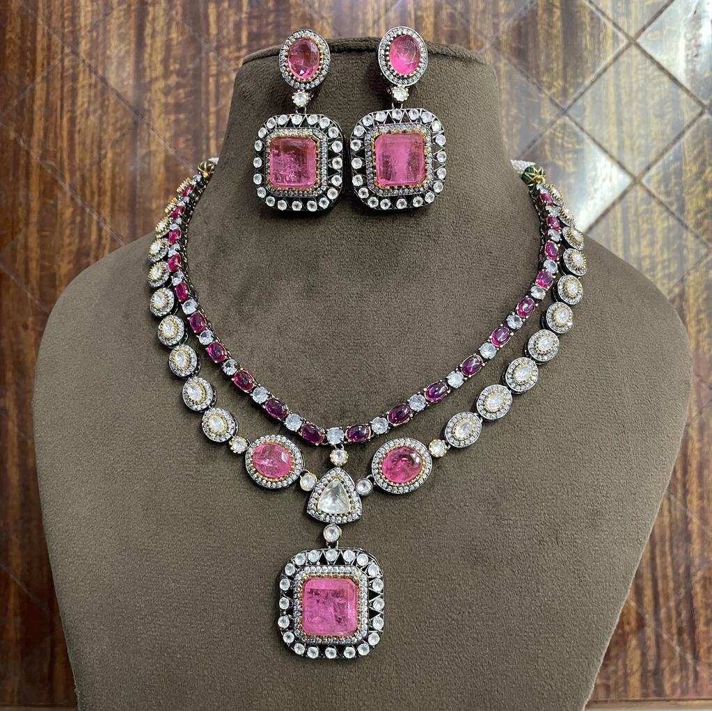 Pink Mona Lisa Synthetic Stones Bezel Set Gold Plated Chandelier Earring  Unique Designer Bohemian Charm Beautiful Fashion Jewelry Gift Sale 