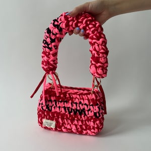 Pink, Red and Neon Crochet Bag - Small Crohini JOE bag - Handmade Gehäkelte Tasche
