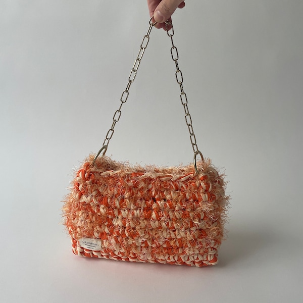 Fluffy Orange Crochet Bag - Medium CROHINI JOE Bag - Handmade - Gehäkelte Tasche
