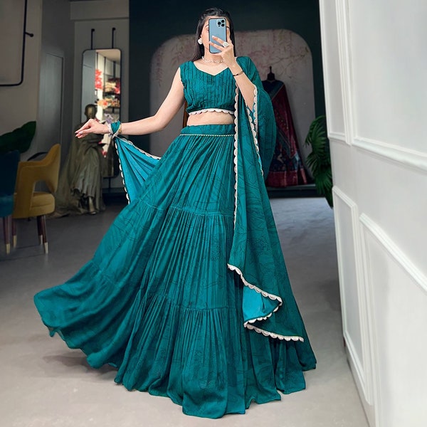 Teal Blue lehenga choli für Frauen individuell genäht Organza lehenga choli, indische Bräute Trauzeuginnen Hochzeitskleid Braut choli.