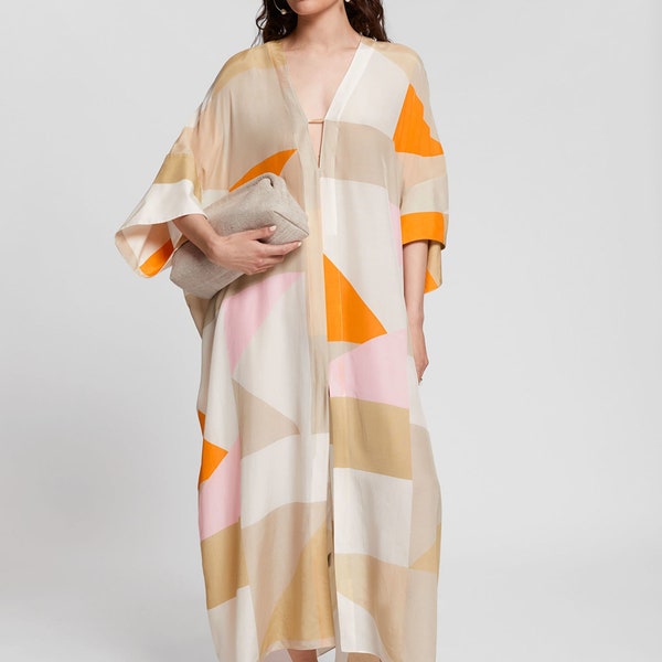 Stylish Beachwear Soft Satin Silk Premium Designer Takchita Kaftans,Casual Cover-Up Printed Silk Kaftan,attrective wear kaftan.