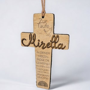 Personalized baptismal cross made of natural wood