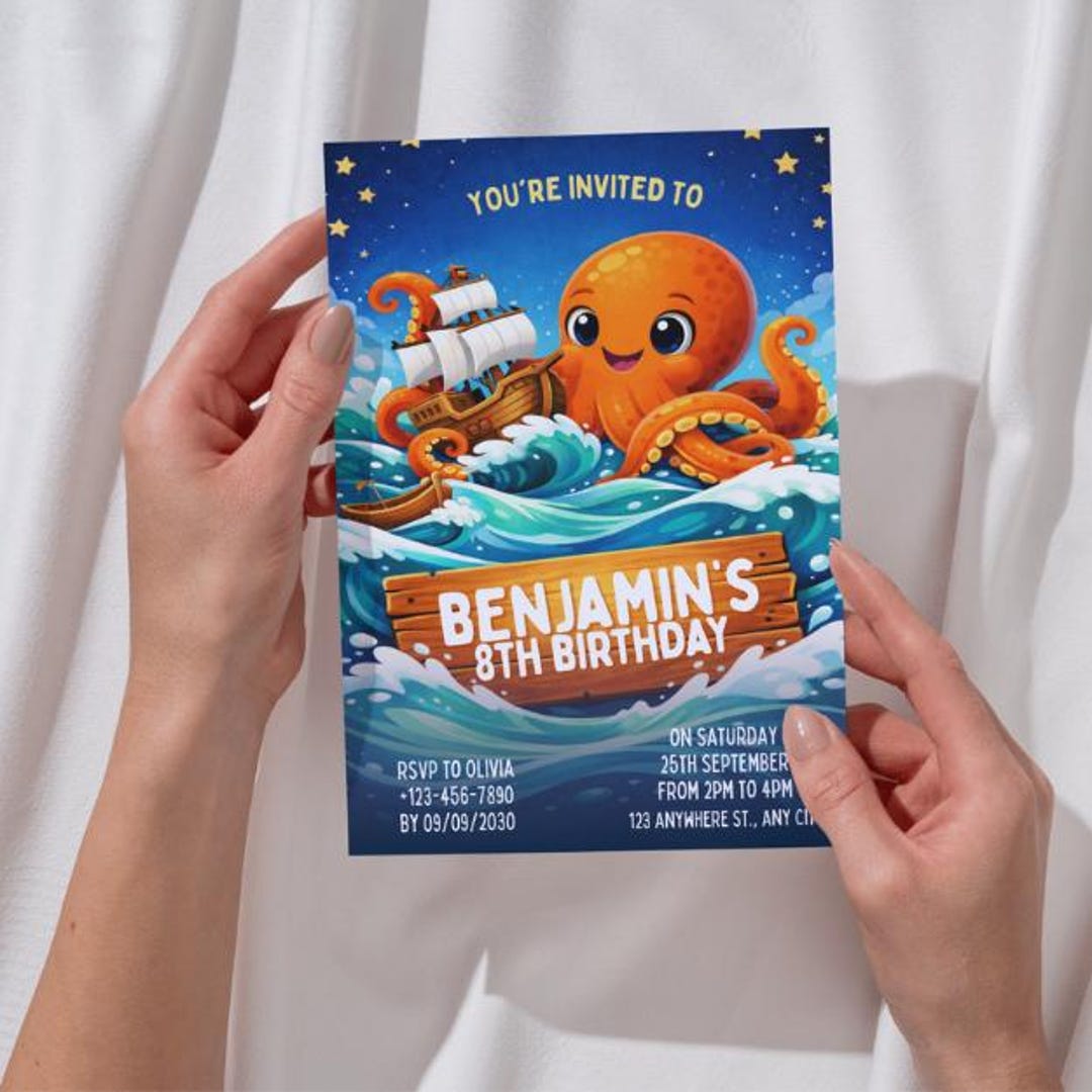 Editable Kraken Birthday Invitation | Octopus Party Invite | Printable ...