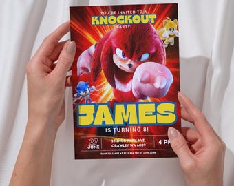 Invitación de cumpleaños editable de Knuckles / Invitación inspirada en Sonic (Plantilla Canva de 5x7)