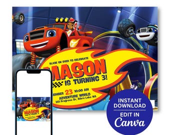 Editable Blaze and the Monster Machines Birthday Invitation | Printable Kids Party Invite | Instant Download
