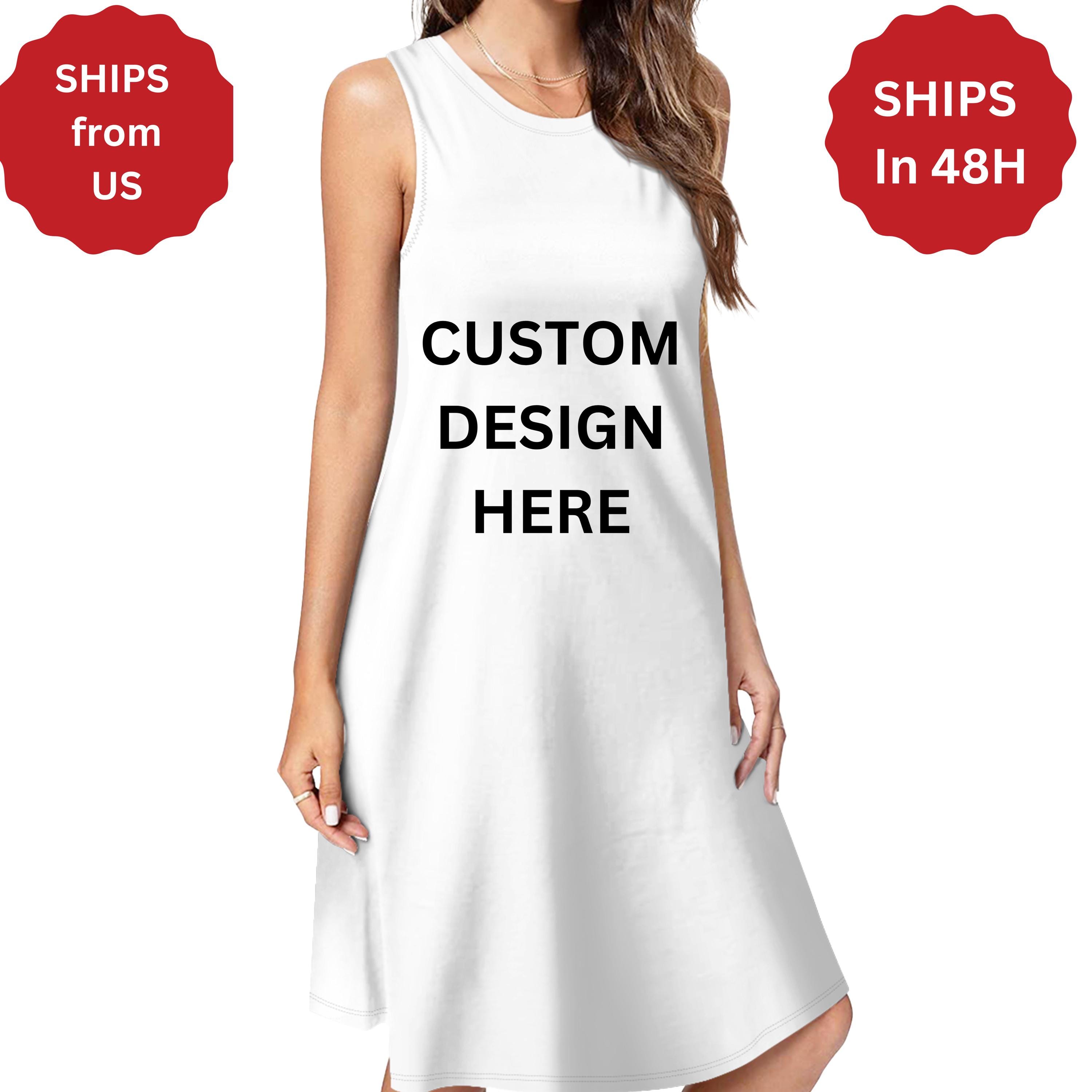 Boho Summer Dress Custom Print, Custom dress, Lightweight, Pockets, Sizes 2XS-3XL, Personalized Midi Dress, Casual Wear for Her