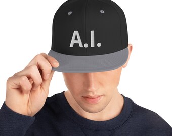 A.I. (Alien Intelligence brand text, white) Classic Snapback Hat (Black & Grey)