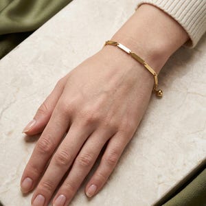 14k solid gold bar link bracelet, dainty rectangle geometric layering gift