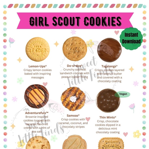 LBB Girl Scout Cookies Printable Cookie List Little Brownie Bakers Cookie Booth Sign Menu 8.5"x11" Printable PDF and JPEG No Prices 2024