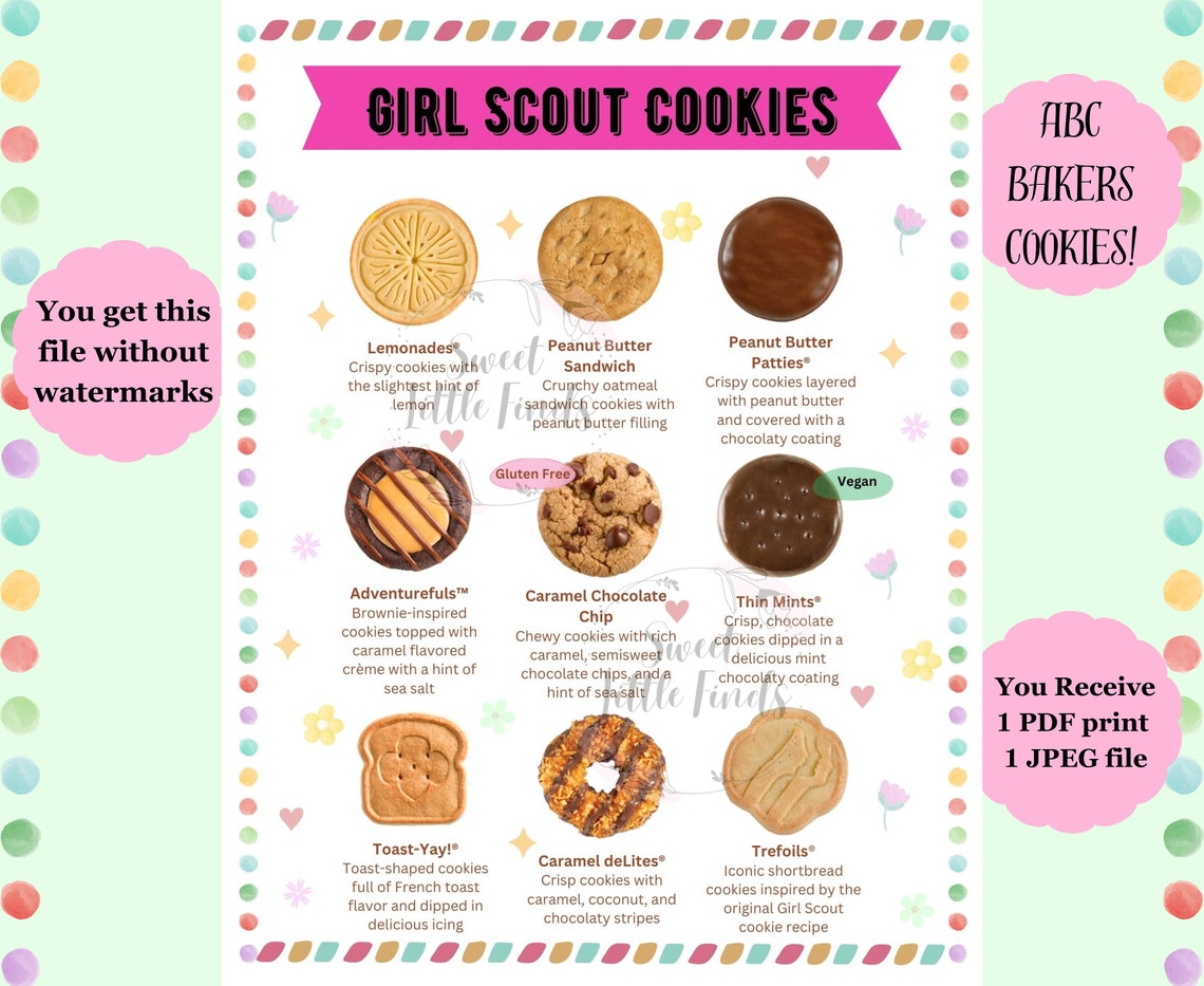 ABC Bakers Girl Scout Cookies Printable Cookie List, Girl Scout Cookie