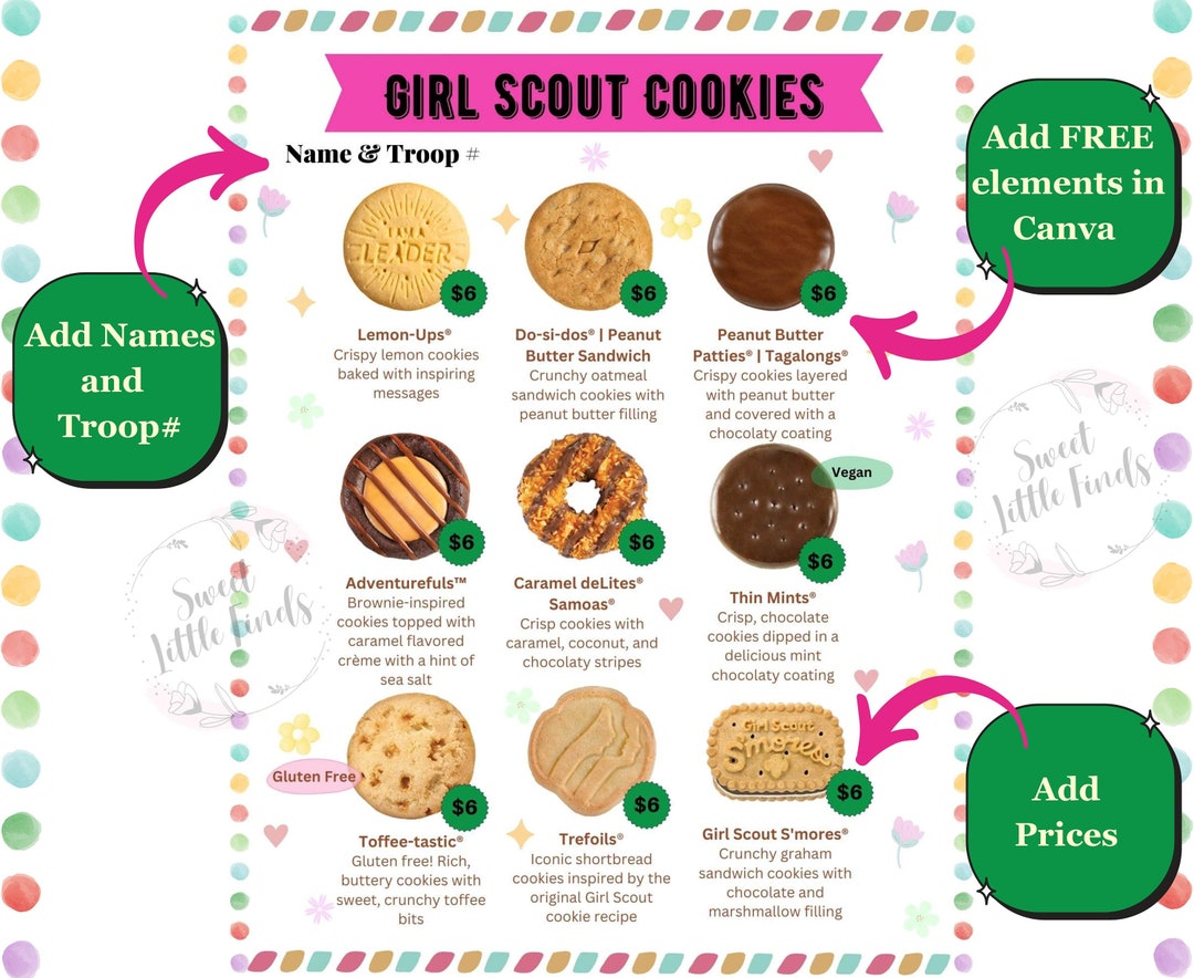 Girl Scout Cookies Printable Price List Little Brownie Bakers - Etsy UK
