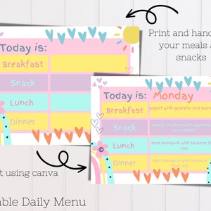 Kids Daily Menu | Printable Menu Card | Printable Template | Daycare Menu | Daily Family Menu | Pastel Rainbows | Instant Download