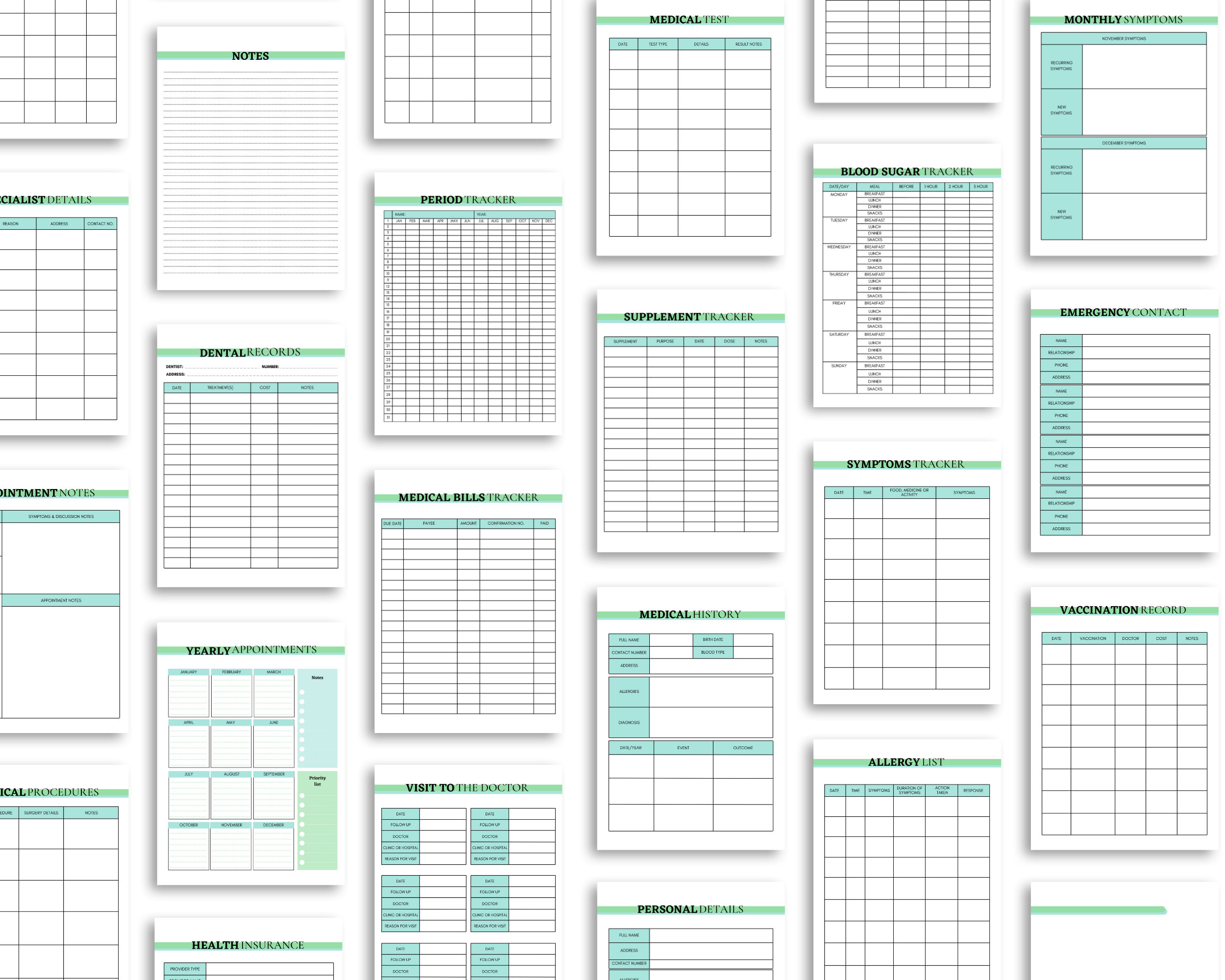 Medical Binder Health Tracker Printable Planner Symptom Tracker Blood ...