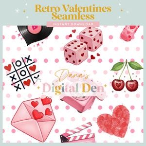 Valentine naadloos patroon digitaal bestand, retro Valentine-ontwerp, digitale achtergrond met liefdesthema, vintage Valentine-download