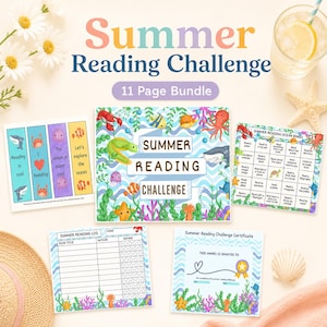 Summer Reading Challenge for Kids, Ocean Reading Log, Reading Bingo Printable, Kids Reading Tracker, Bookmarks & Certificate