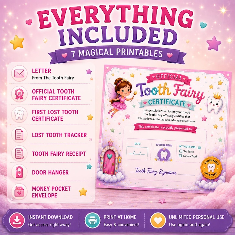 Tooth Fairy Printable Bundle | Tooth Fairy Letter, Certificate, Receipt ...