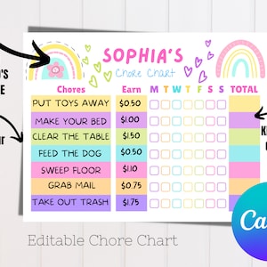 Allowance Tracker For Kids | Printable | Editable Allowance Tracker | Allowance Chart | Editable Chore Chart | Us Letter | Reward System