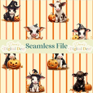 Cute Halloween Cows , Seamless Pattern File , Digital Download , Rustic Theme , Farmhouse Halloween Design , Instant Download