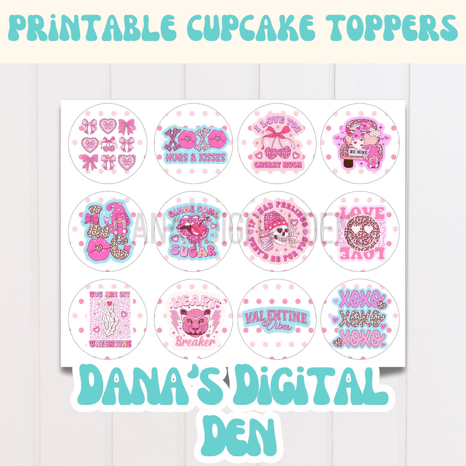 Printable Valentine Cupcake Toppers, 12 Designs, DIY Party Decorations ...