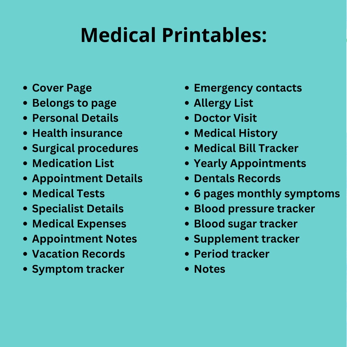 Medical Binder Health Tracker Printable Planner Symptom Tracker Blood ...