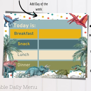 Instant Download | Daily Menu | Printable Menu Card | Dinosaurs | Editable Menu | Daycare Provider Menu Card | Family Menu Template