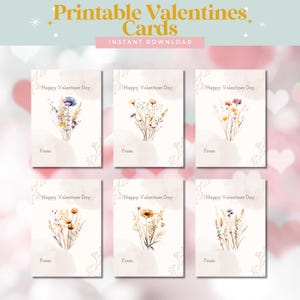 Cartões de Dia dos Namorados com Flores Secas para Imprimir para Crianças, Conjunto de 6 Designs, Fundo Marrom Neutro, Download Digital DIY, Dia dos Namorados em Sala de Aula