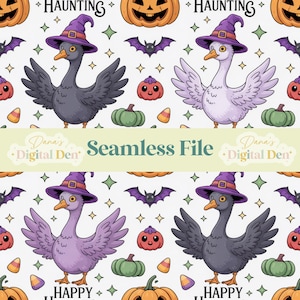 Halloween Geese Seamless Pattern, Spooky Goose Digital Paper, Fall Sublimation Background, Cute Halloween Tiling PNG