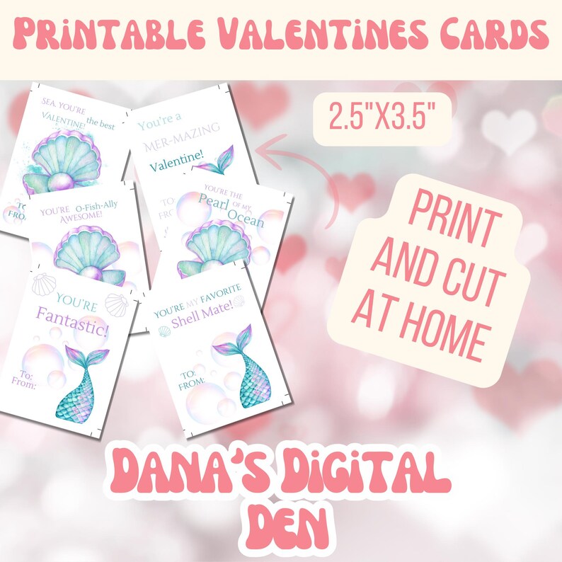 Printable Mermaid Valentine Cards for Kids | Digital Download ...