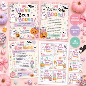 You’ve Been Booed Printable Kit, Pastel Halloween Poem Card, Sign, Instructions & Gift Tags