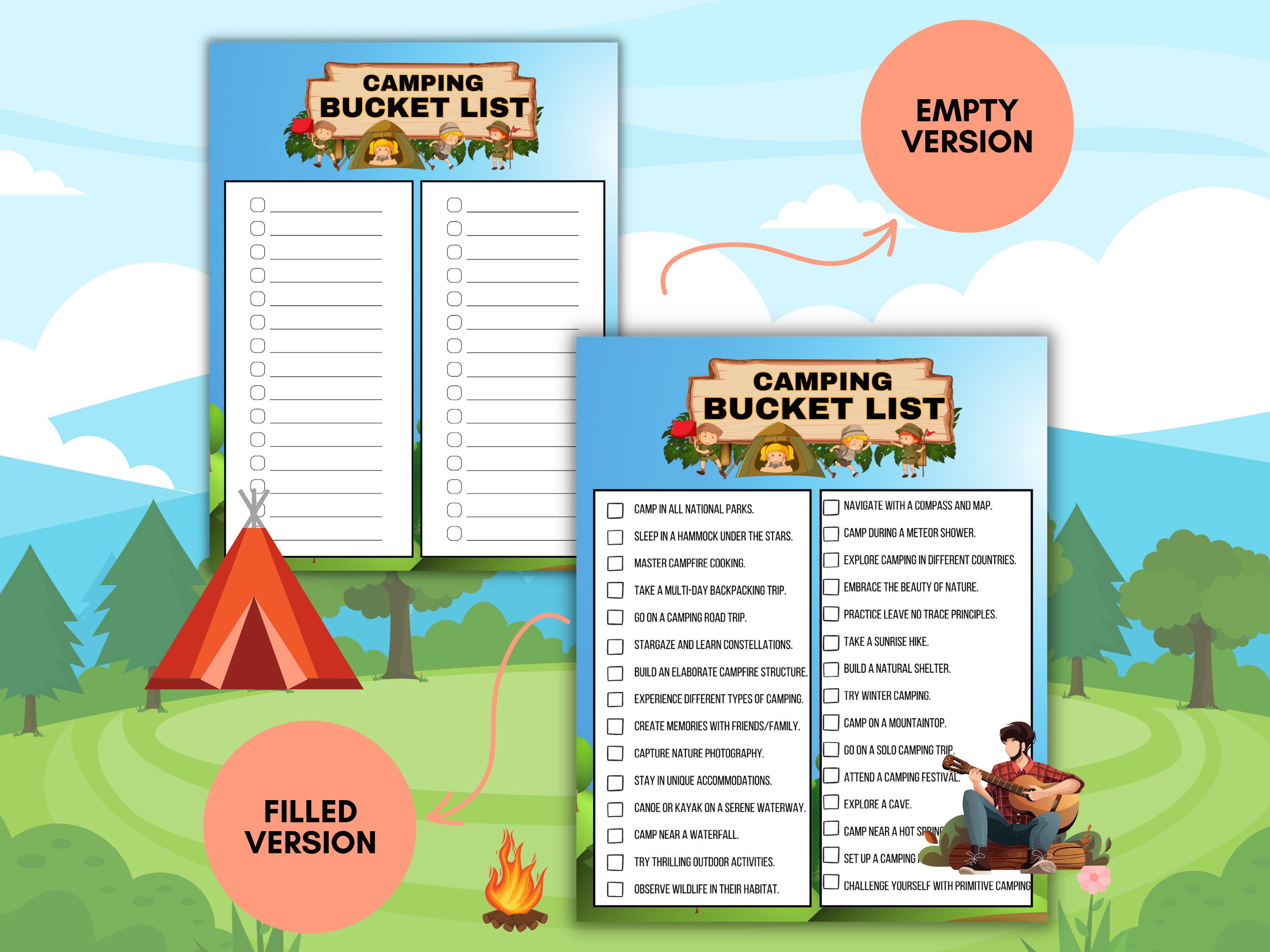 Printable Bucket List Camping Activities Outdoor Adventure Kids Camping