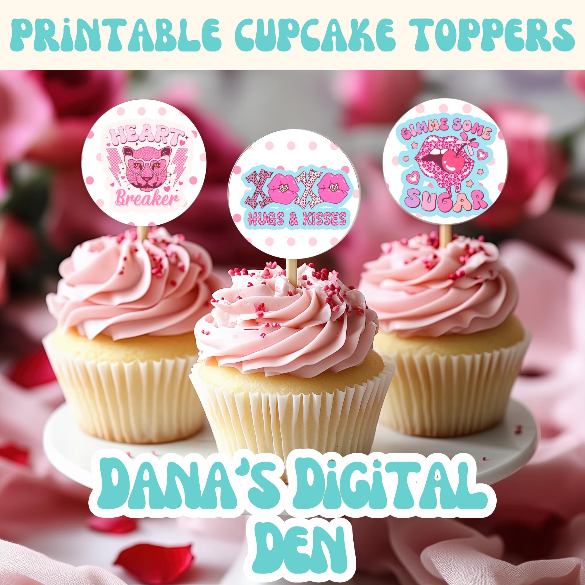 Printable Valentine Cupcake Toppers, 12 Designs, DIY Party Decorations ...