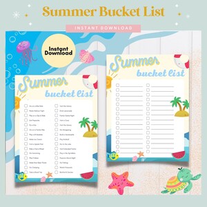 Printable Summer Bucket List | Instant Download | Fun Activities & Adventures for Memorable Summer Fun