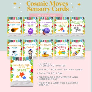 Outer Space Sensory Cards für Kinder, druckbare Bewegungsaktivitäten, ADHD- und Autismus-freundlich, Sensory Break-Karten mit Weltraum-Thema