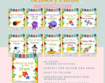 Outer Space Sensory Cards for Kids, Printable Movement Activities, ADHD and Autism-Friendly, Space-Themed Sensory Break Cards