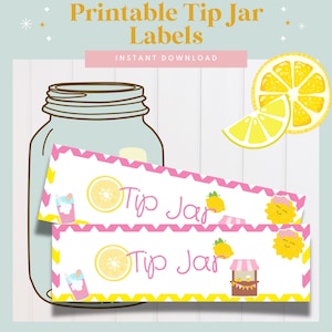 Lemonade Stand Tip Jar Label | Printable for Kids Business | Summer Fundraiser | Lemonade Stand Decor