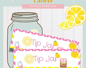Etiqueta para tarro de propinas para puesto de limonada / Imprimible para negocios infantiles / Recaudación de fondos de verano / Decoración de puesto de limonada