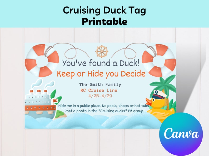 Cruising Ducks Printable Tag Cruise Ducks Duck Game Editable Canva Cruising Ducks Printable Tag Cruise Ducks Duck Game Editable Canva