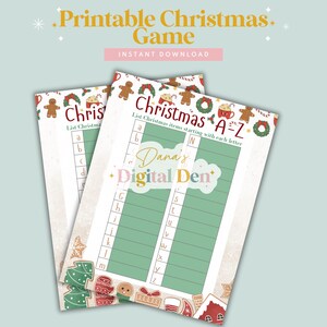 Christmas A-Z Game Printable, Holiday Party Activity, Digital Download Fun Word Game