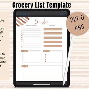 Einkaufsliste Druckbare Vorlage | Goodnotes Einkaufsliste | Vorlage für Goodnotes | Einkaufsplaner | Einkaufsliste | Haushaltsliste