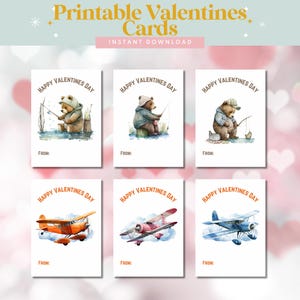 Cartes imprimables de la Saint-Valentin à la pêche à l'ours pour enfants | 6 designs amusants | Téléchargement numérique | Echange scolaire