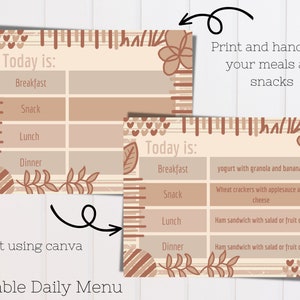Instant Download | Daily Menu | Printable Menu Card | Boho Kitchen | Editable Menu | Daycare Provider Menu Card | Family Menu Template