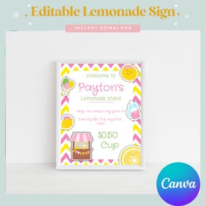Printable Lemonade Stand Sign | Editable Canva Template | Lemonade Bar Sign | Kids Summer Activity | Summer Fundraiser | Instant Download