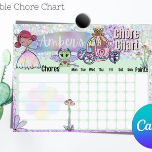 Chore Chart For Kids | Kids Daily Tasks |Daily Routine  Kid | Task Board | Daily Task List | Editable Princess Reward Chart | Editable Pdf