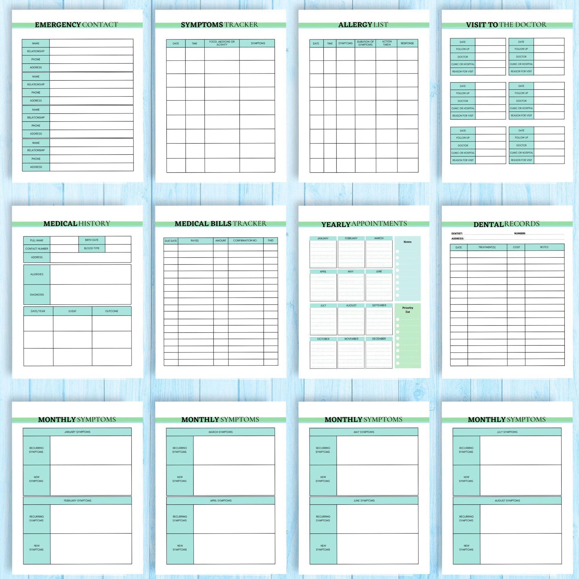 Medical Binder Health Tracker Printable Planner Symptom Tracker Blood ...